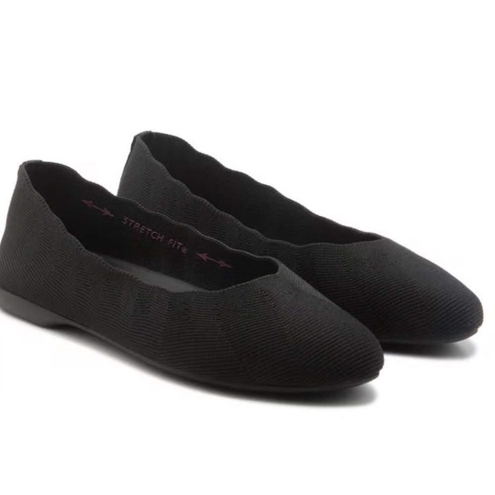Skechers Cleo Style Stretch Fit Black Knit Ballet Flats Women's Size 7.5